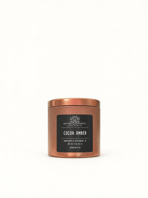 Cocoa Amber 3 oz bronze mini candle tin