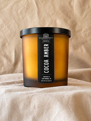 Cocoa Amber 8 oz candle in frosted amber glass