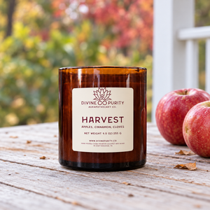 Divine Purity Harvest candle with apples and an autumn garden