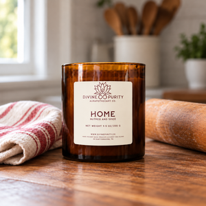 Divine Purity Home candle in a warm kitchen setting