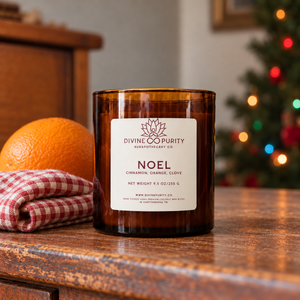Divine Purity Noel candle in a nostalgic Christmas setting
